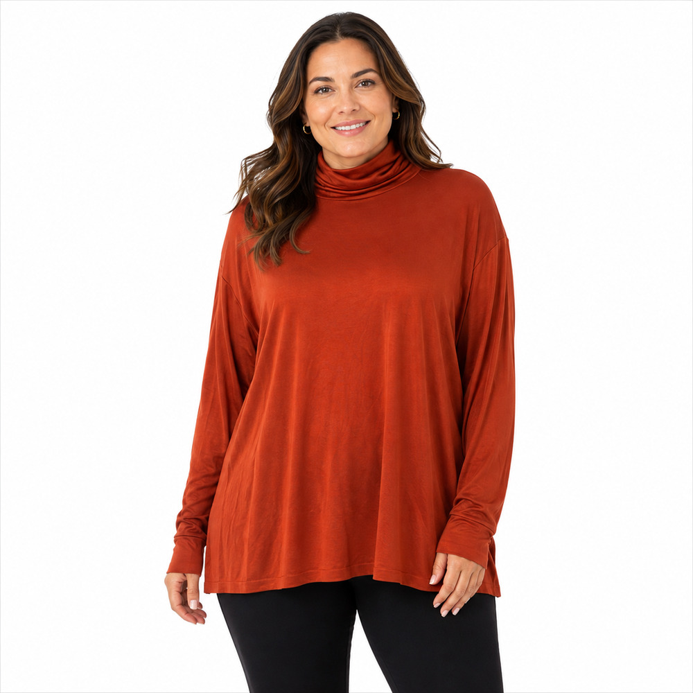 WinterSilks Orange Turtleneck Long Sleeve Lightweight Knit 100% Silk Top sz XL